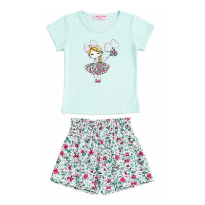 Σετ Μπλούζα & Σορτς/Girl Balloons Μέντα