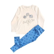 Σετ Μπλουζοφόρεμα & Κολάν/ Μαργαρίτες Λευκό/Μπλε τζιν