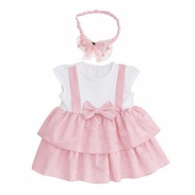 Φόρεμα με βολαν & Στέκα/Φιόγκο Ροζ