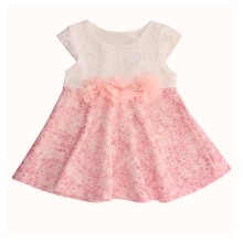 Φόρεμα με δαντέλα & Ανάγλυφα λουλούδια και εμπριμέ το κάτω μέρος του φορέματος/Ροζ-Σομον