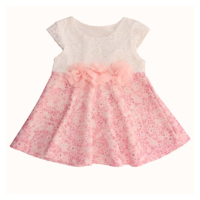 Φόρεμα με δαντέλα & Ανάγλυφα λουλούδια και εμπριμέ το κάτω μέρος του φορέματος/Ροζ-Σομον