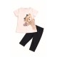 Σετ Μπλούζα & Κολάν Κάπρι/Αρκουδάκι με στρας Ροζ Κουφετι