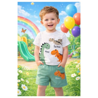 Σετ Μπλούζα & Βερμούδα/ Δεινόσαυρος Λευκό
