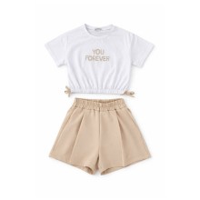 Σετ Μπλούζα & Σορτς με στρας / You Forever Λευκό