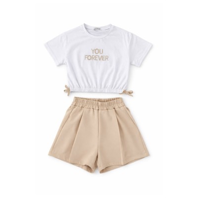 Σετ Μπλούζα & Σορτς με στρας / You Forever Λευκό
