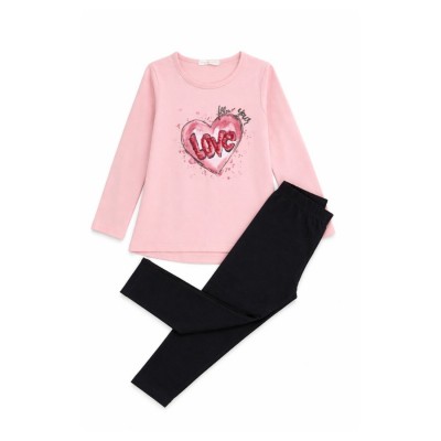 Σετ Μπλουζοφόρεμα & Κολάν/ LOVE Ροζ Σομόν