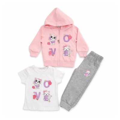 Σετ 3τμχ. Ζακέτα & Κολάν/ Love Kitty Ροζ