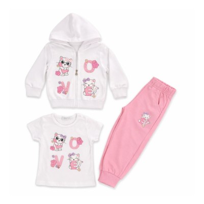 Σετ 3τμχ. Ζακέτα & Κολάν/ Love Kitty Λευκό