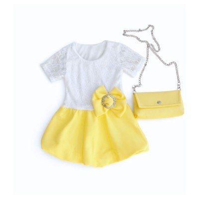 Φόρεμα με δαντέλα &Φιόγκο με Στρας & Αξεσουάρ Τσάντα 