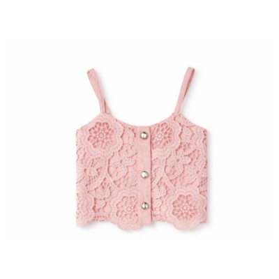 Σετ Crop Top & Παντελόνα Δαντέλα/Ροζ