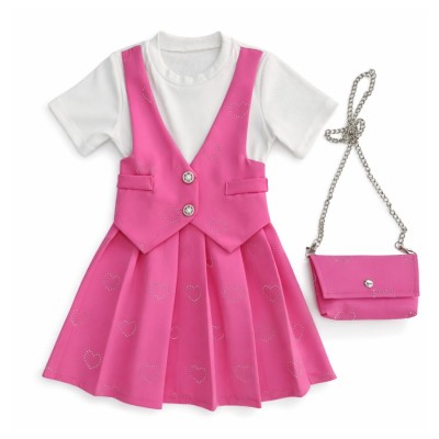 Φόρεμα με σχέδιο Γιλέκο & Τσαντ΄άκι/Φούξια