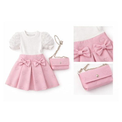 Φόρεμα με Ανάγλυφο Μανίκι & Στρας Καρδούλες  & Τσαντ΄άκι/Ροζ 