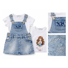 Τζιν Σαλοπέτα  με Στρας Λεπτομέρειες και Λευκό Μπλουζάκι