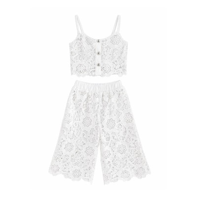 Σετ Crop Top & Παντελόνα Δαντέλα/Λευκό
