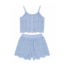 Σετ Crop Top & Σορτς Δαντέλα/Γαλάζιο