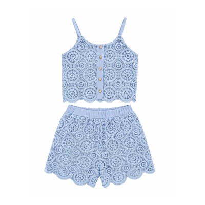 Σετ Crop Top & Σορτς Δαντέλα/Γαλάζιο