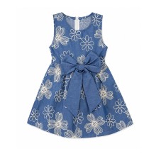 Φόρεμα με Κέντημα Λουλούδια και Φιόγκο /Denim