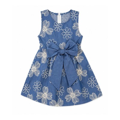 Φόρεμα με Κέντημα Λουλούδια και Φιόγκο /Denim