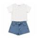 Σετ Μπλούζα Με Διαφάνεια Με Πουλιες & Σορτς Τζιν /Λευκό