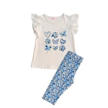 Σετ Μπλούζα με Βολάν στο Μανίκι & Κολάν Κάπρι/Heart Butterfly Λευκό/Ίντιγκο Σετ Μπλούζα με Βολάν στο Μανίκι & Κολάν Κάπρι/Heart Butterfly Λευκό/Ίντιγκο