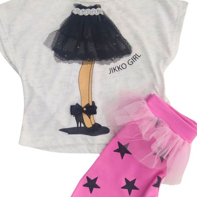 Σετ μπλούζα & Κολάν-Φούστα με τούλι Φούξια