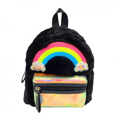 Τσάντα πλάτης Χνουδωτή/Rainbow Μαύρο