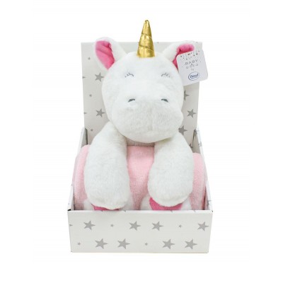 Σετ Δώρου 2τεμ. Λούτρινο Ζωάκι Unicorn & Κουβέρτα Fleece Ροζ