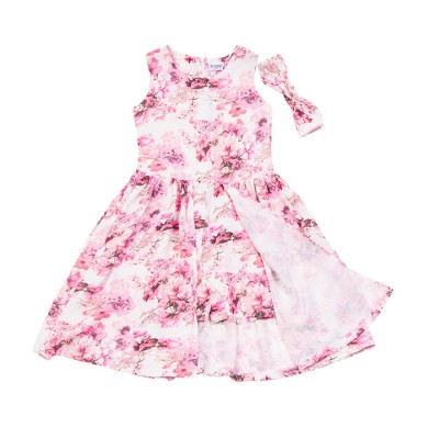 Φόρεμα & Κορδέλα/Flowers Λευκό-Ροζ