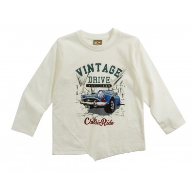 Μπλούζα με πλάγιο κόψιμο/Vintage Drive Εκρού