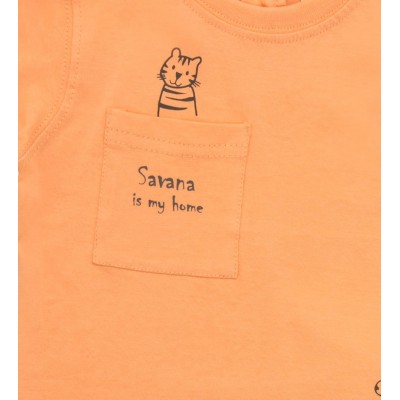 Σετ Μπλούζα & Υφασμάτινη Βερμούδα/Ζωάκια Πορτοκαλί