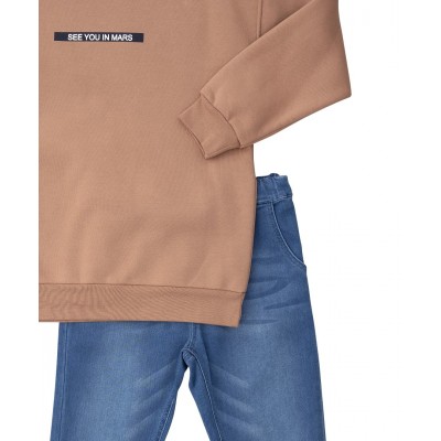 Σετ Μπλούζα Φούτερ & Τζιν Παντελόνι/Μόκα