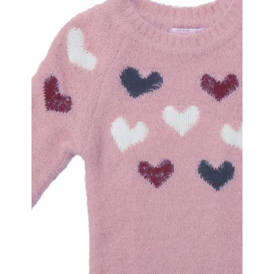 Μπλουζοφόρεμα Πλεκτό/Καρδούλες Ροζ