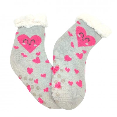 Κάλτσες με γούνα & Πατουσάκια/Καρδούλες Γκρι