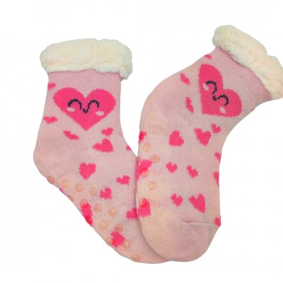 Κάλτσες με γούνα & Πατουσάκια/Καρδούλες Ροζ