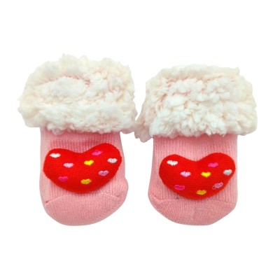 Κάλτσες 3D με γούνα & πατουσάκια/Καρδιά Ροζ