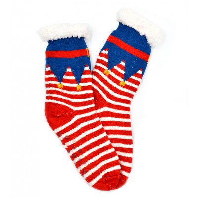 Χριστουγεννιάτικες Κάλτσες με γούνα & πατουσάκια ριγέ/Κόκκινο Μπλε