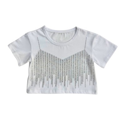 Σετ Crop Top & Παντελόνα/Στρας Λευκό