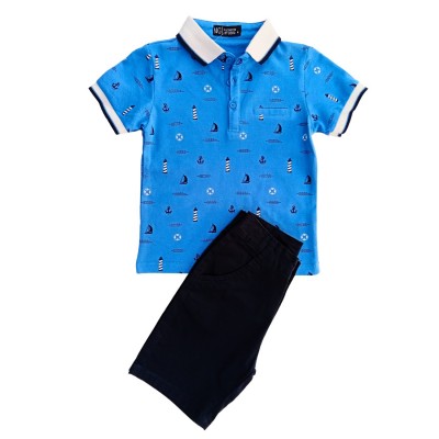 Σετ Μπλούζα Polo & Βερμούδα Υφασμάτινη/Αγκυρες Ρουά