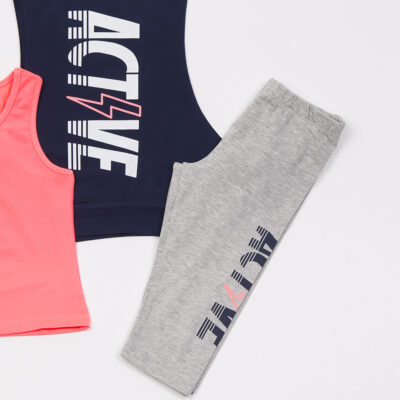 Σετ 3τμχ. Crop Top, Μπλούζα & Κολάν/ACTIVE Μπλε