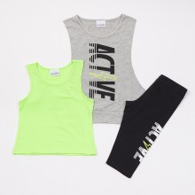 Σετ 3τμχ. Crop Top, Μπλούζα & Κολάν/ACTIVE Μελανζέ