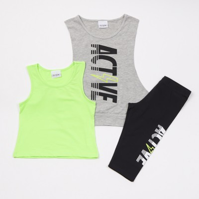 Σετ 3τμχ. Crop Top, Μπλούζα & Κολάν/ACTIVE Μελανζέ