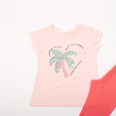 Σετ Μπλούζα & Κάπρι Κολάν/Paradise Island Πούδρα