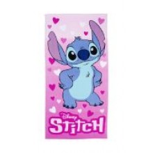 Πετσέτα Θαλάσσης Stitch Kαρδιές Ροζ