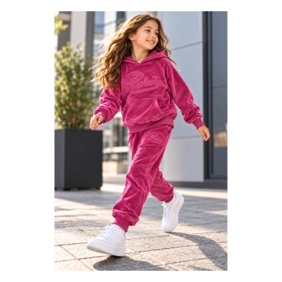 Σετ Φόρμας  Βελουτέ με Κουκούλα/  Τύπωμα Paris  Magenta