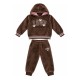 Σετ Φόρμας  Βελουτέ με Κουκούλα/  Κέντημα LOVE με στρας Καφέ
