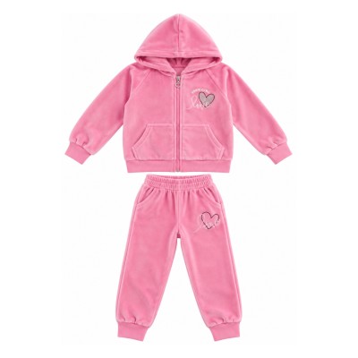 Σετ Ζακέτα Βελουτέ με Κουκούλα/  Κέντημα York Girls  Love με στρας Καρδιά Ροζ