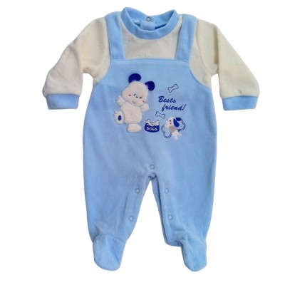 Σετ 3τμχ. Φορμάκι βελουτέ,Σκουφάκι & Σαλιάρα/Bears-Dogs Σιέλ