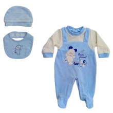 Σετ 3τμχ. Φορμάκι βελουτέ,Σκουφάκι & Σαλιάρα/Bears-Dogs Σιέλ Σετ 3τμχ. Φορμάκι βελουτέ,Σκουφάκι & Σαλιάρα/Bears-Dogs Σιέλ