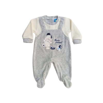 Σετ 3τμχ. Φορμάκι βελουτέ,Σκουφάκι & Σαλιάρα/Bears-Dogs Γκρι