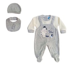 Σετ 3τμχ. Φορμάκι βελουτέ,Σκουφάκι & Σαλιάρα/Bears-Dogs Γκρι Σετ 3τμχ. Φορμάκι βελουτέ,Σκουφάκι & Σαλιάρα/Bears-Dogs Γκρι